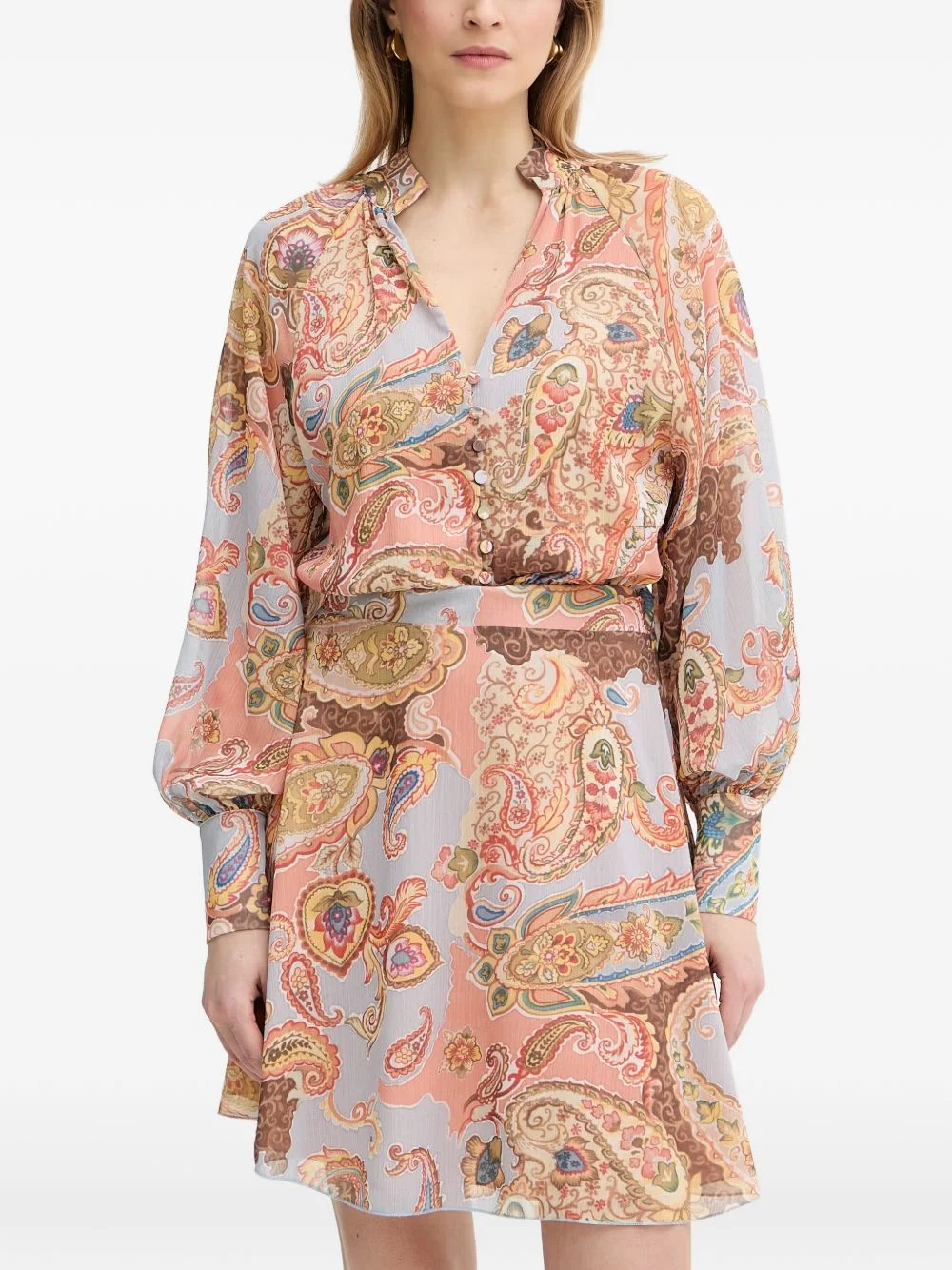 paisley-print balloon-sleeve dress - 1