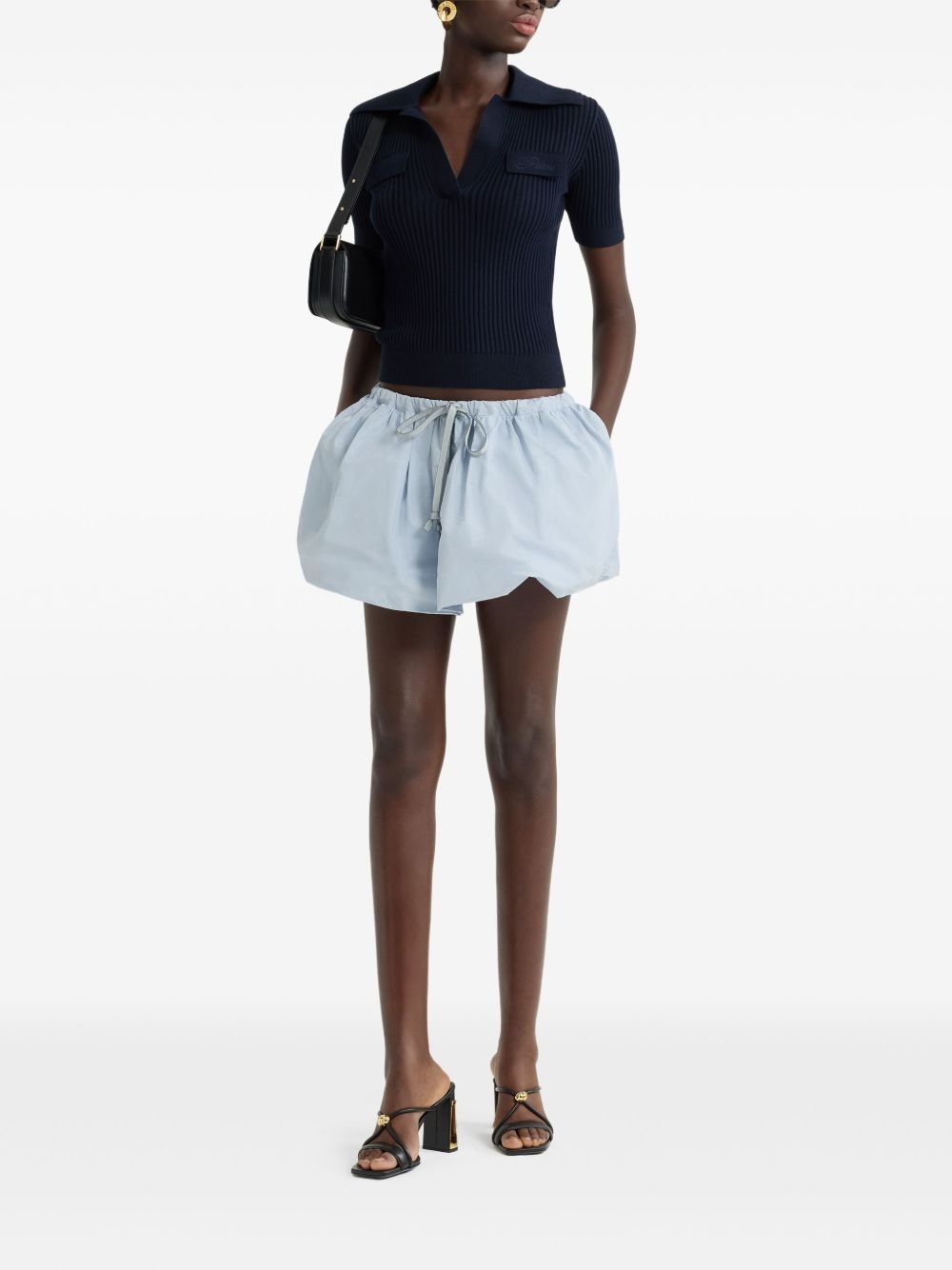 ribbed knit polo top - 2