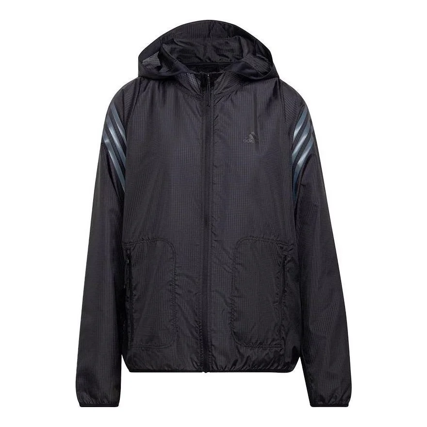 (WMNS) adidas Run Icons 3-Stripes Hooded Running Windbreaker 'Black' HC7976 - 1