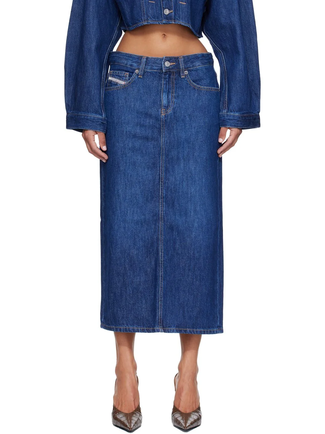 Blue Denim Midi Skirt - 1