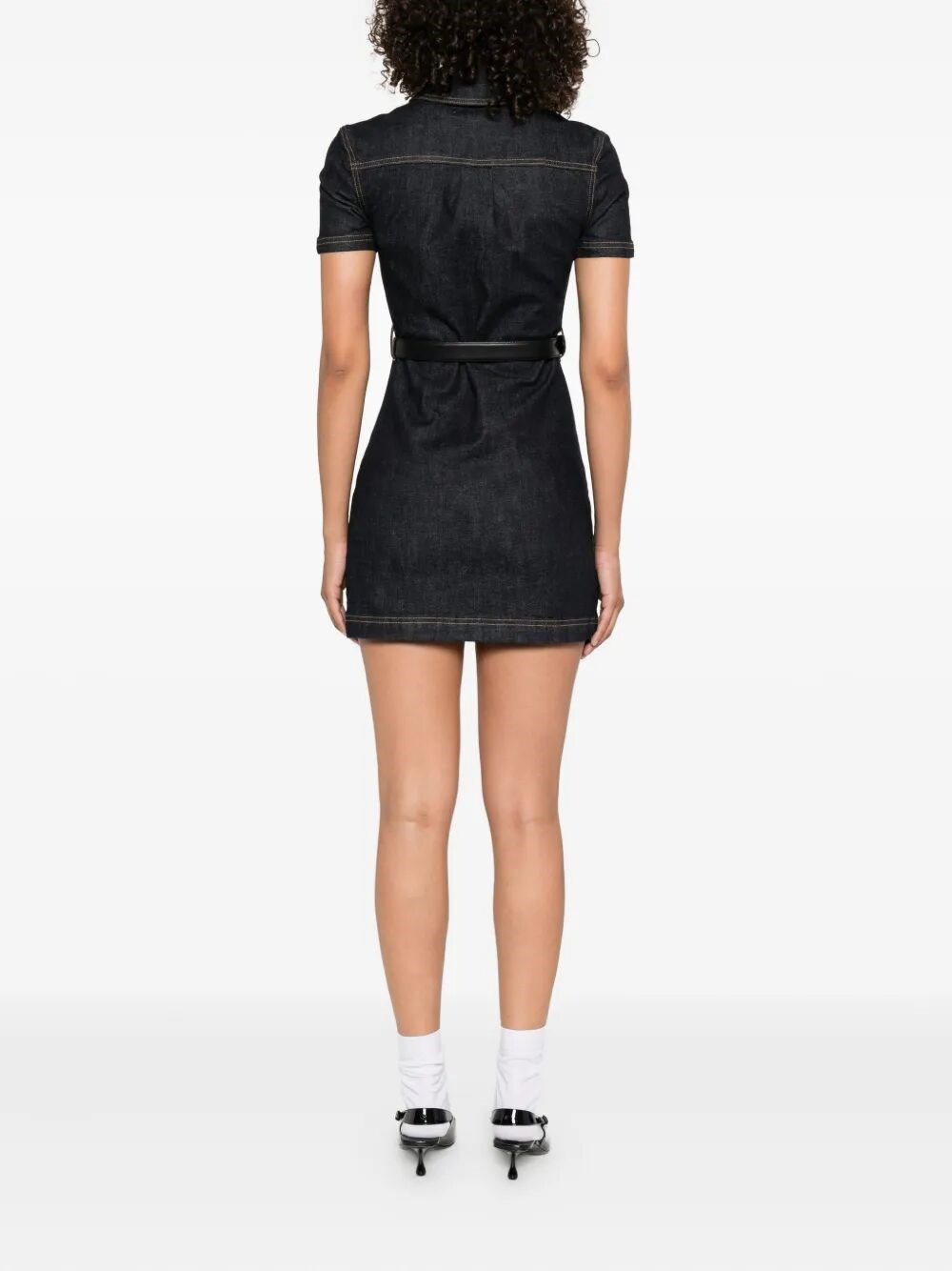Denim Crystal Trim Mini Dress - 4