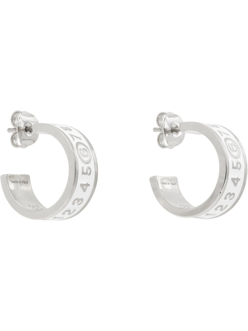 MM6 Maison Margiela Silver & White Enamel Logo Earrings outlook