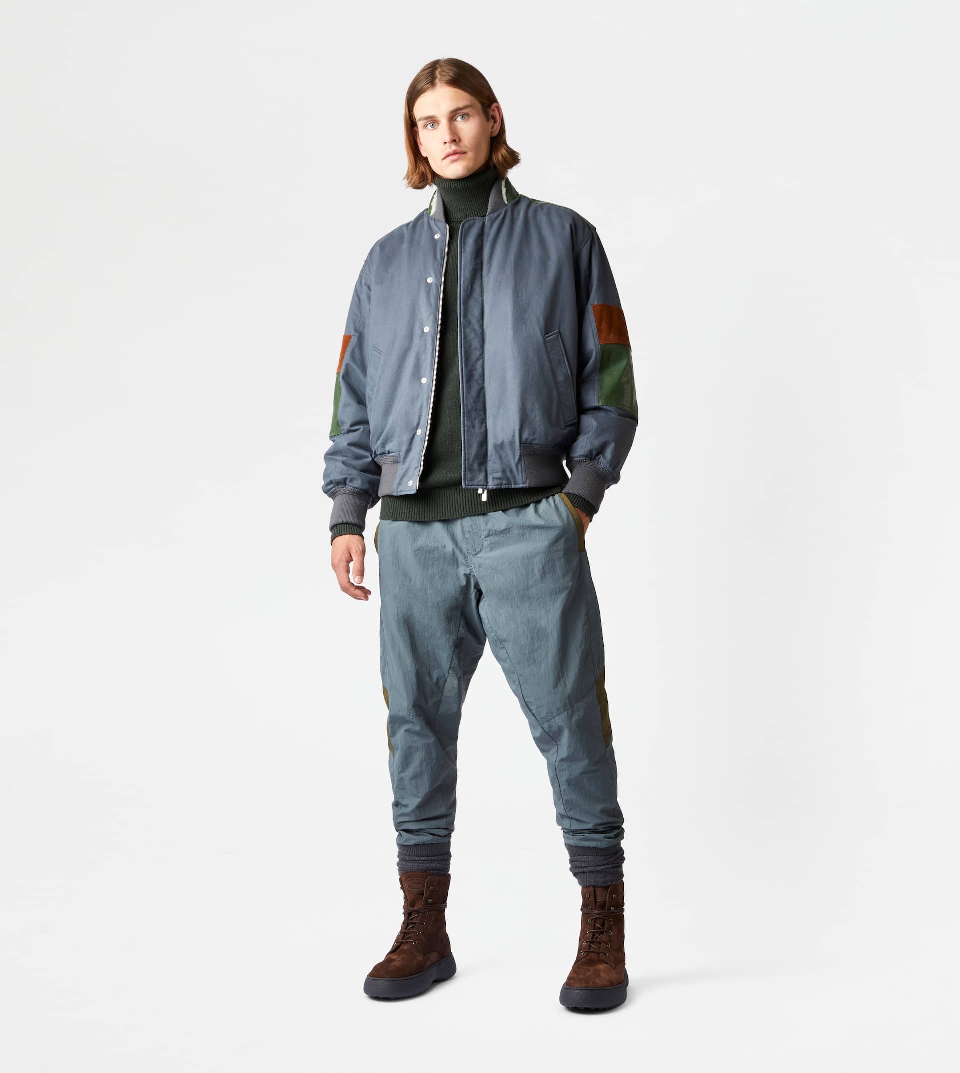 TOD'S BOMBER JACKET WITH LEATHER INSERTS - GREY - 2