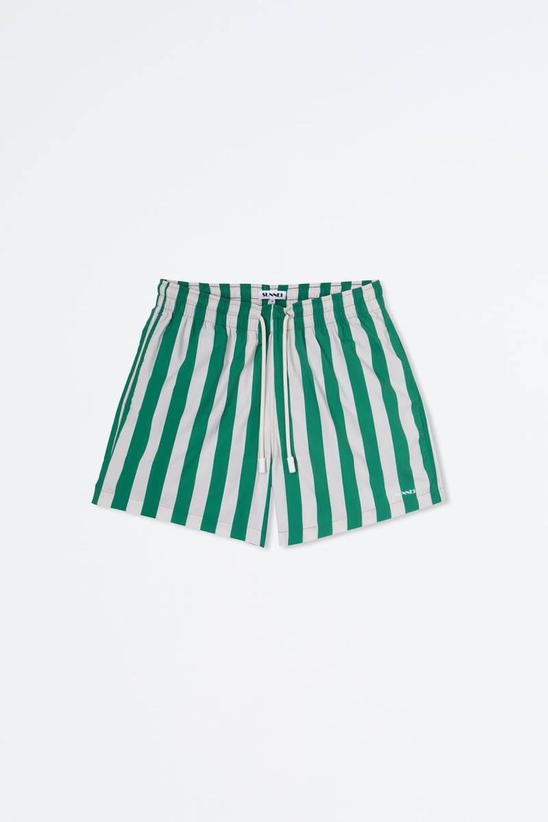 GREEN & WHITE STRIPED SWIMSHORTS 1