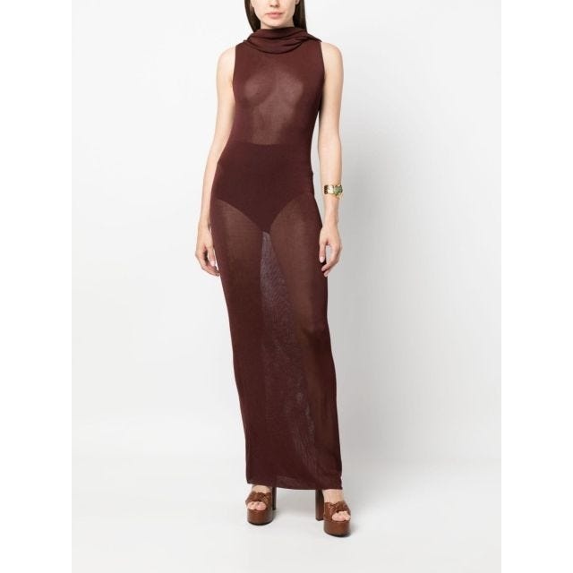 ワンピース Saint Laurent LONG DRESS (745646Y76BM 6015) SAINT LAURENT Bordeaux long dress with hood | genteroma