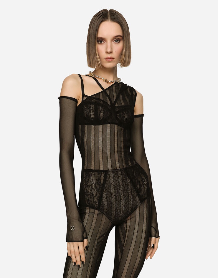 One-shoulder tulle jacquard jumpsuit - 4