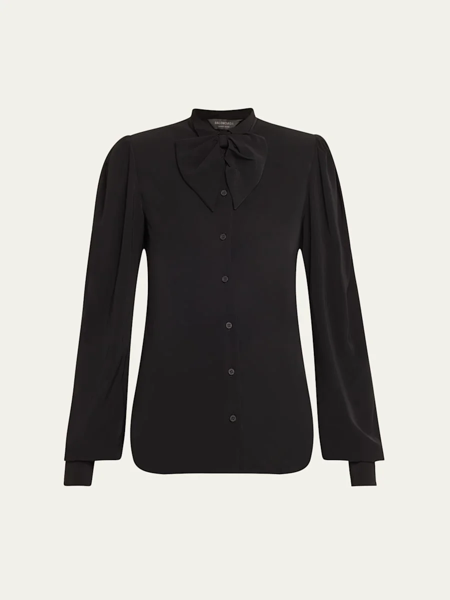 Bow Button Down Blouse - 1