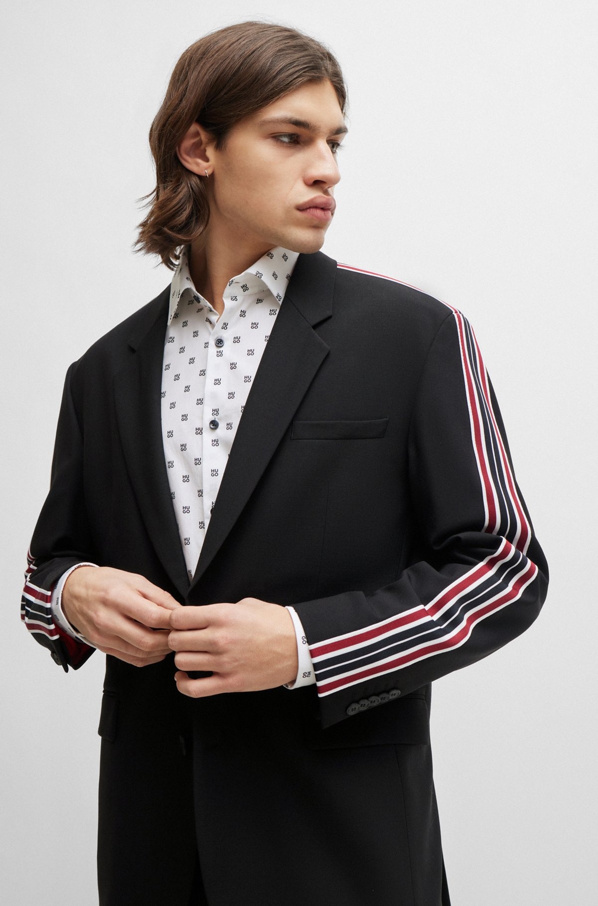 WOOL-BLEND SUIT WITH STRIPED-TAPE TRIMS - 2