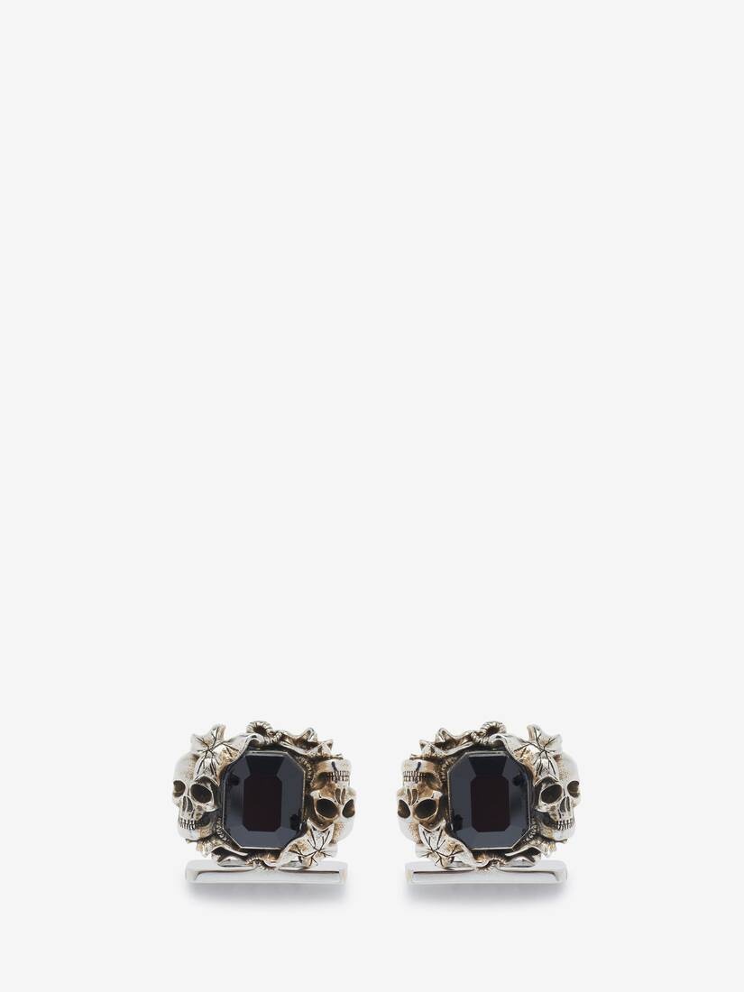 Men's Ivy Skull Cufflinks in Antique Silver - 1