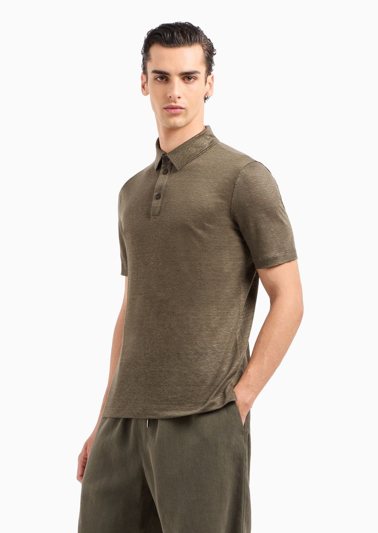 Short-sleeved polo shirt in pure linen jersey - 2