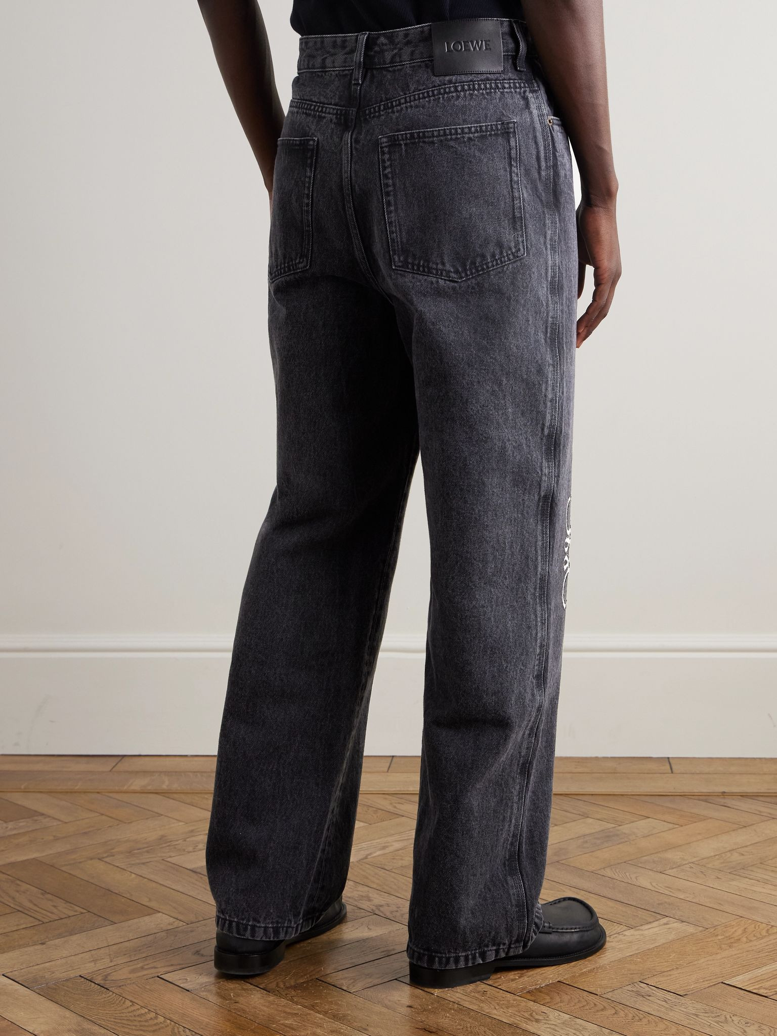 Anagram Wide-Leg Logo-Embroidered Jeans Black - 4