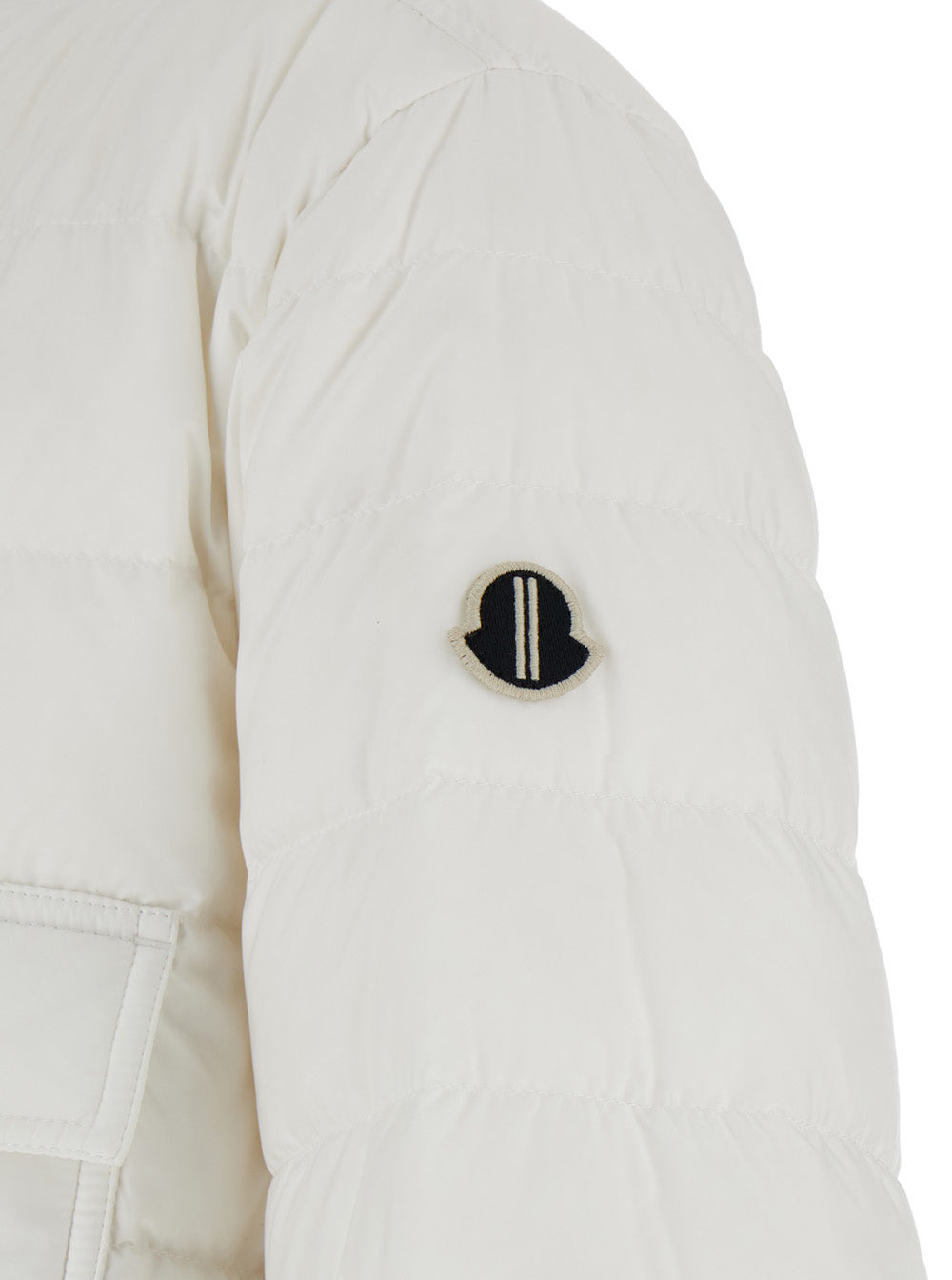 Rick Owens X Moncler Men White Down Jacket With Logo Patch On The Sleeve And Snap Buttons In Tech Fa - 3