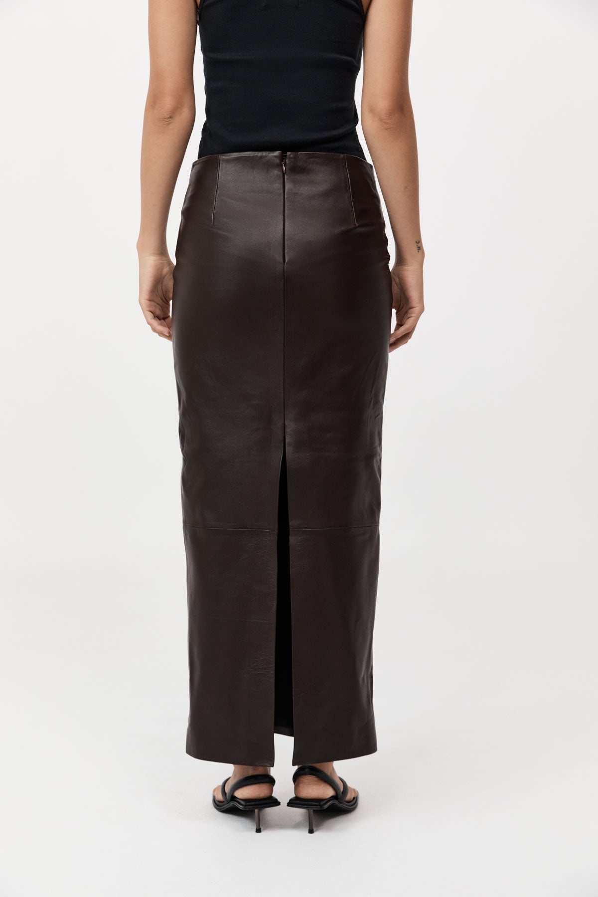 Leather Column Skirt - Chocolate - 6