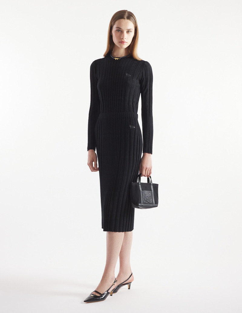 Maison Kitsuné FESTIVE PROFILE FOX PATCH STRIPES RIBBED SKIRT outlook