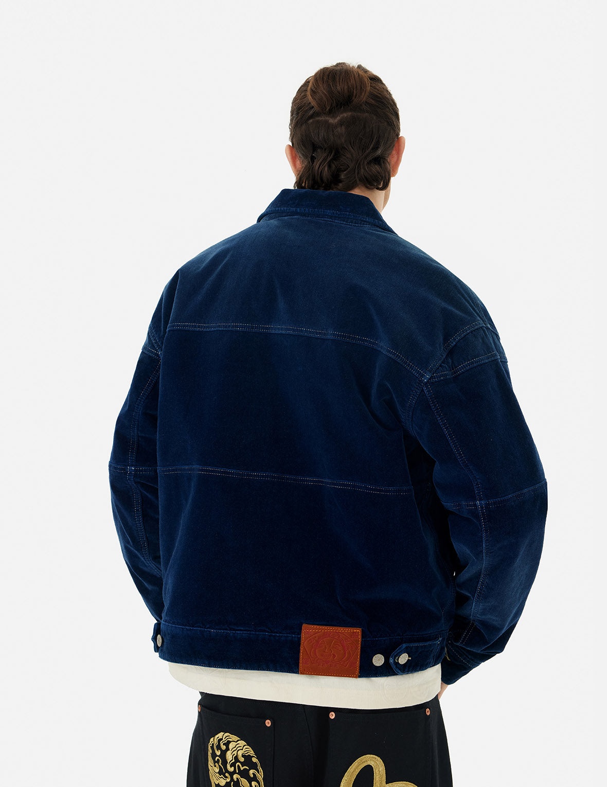 SEAGULL AND ALLOVER KAMON EMBROIDERY POCKETS LOOSE FIT PADDED DENIM JACKET - 8