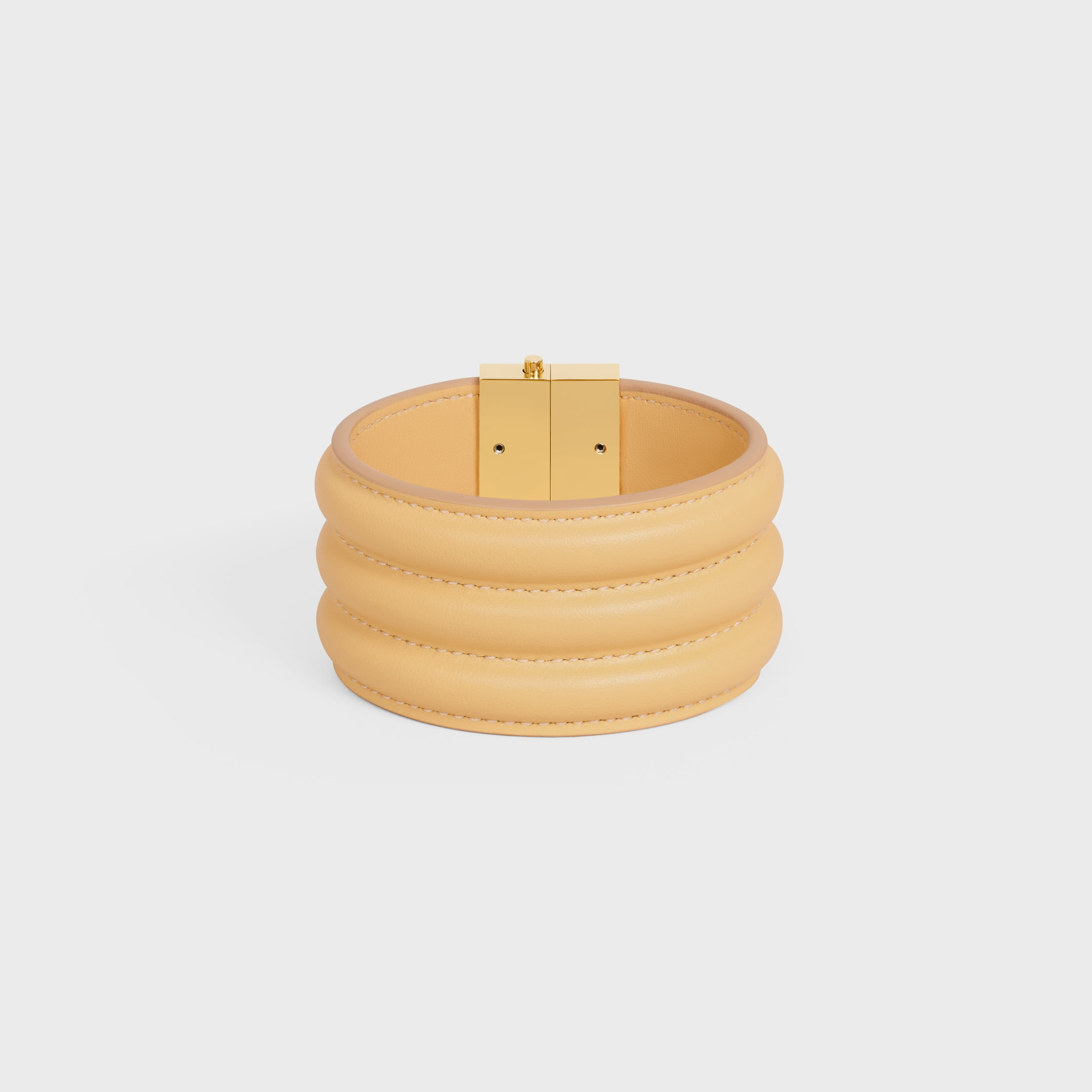 Les Cuirs Celine Large Bracelet in Calfskin and Brass with Gold Finish - 3