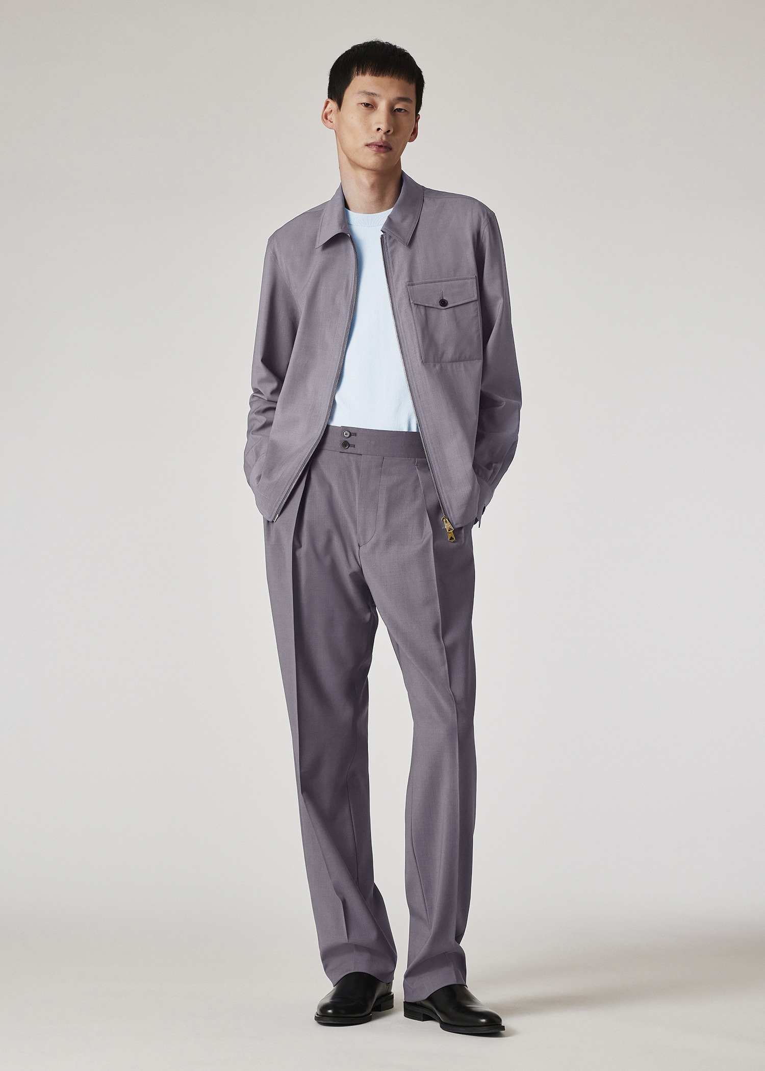 Lavender Overdyed Melange Wool Zip Jacket - 6
