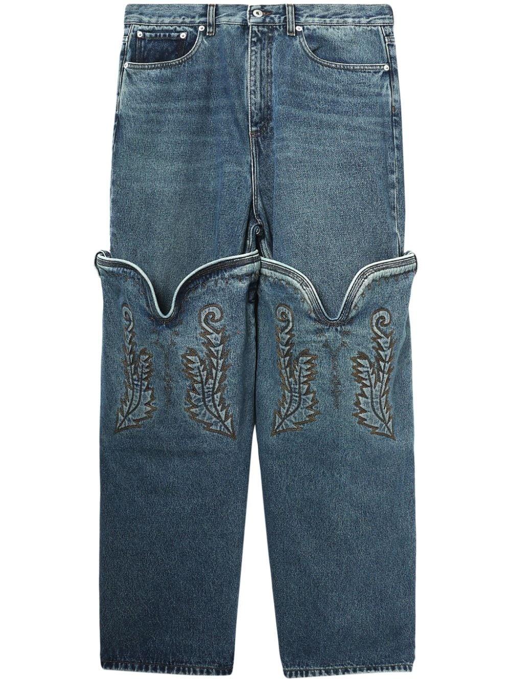 embroidered wide-leg jeans - 1