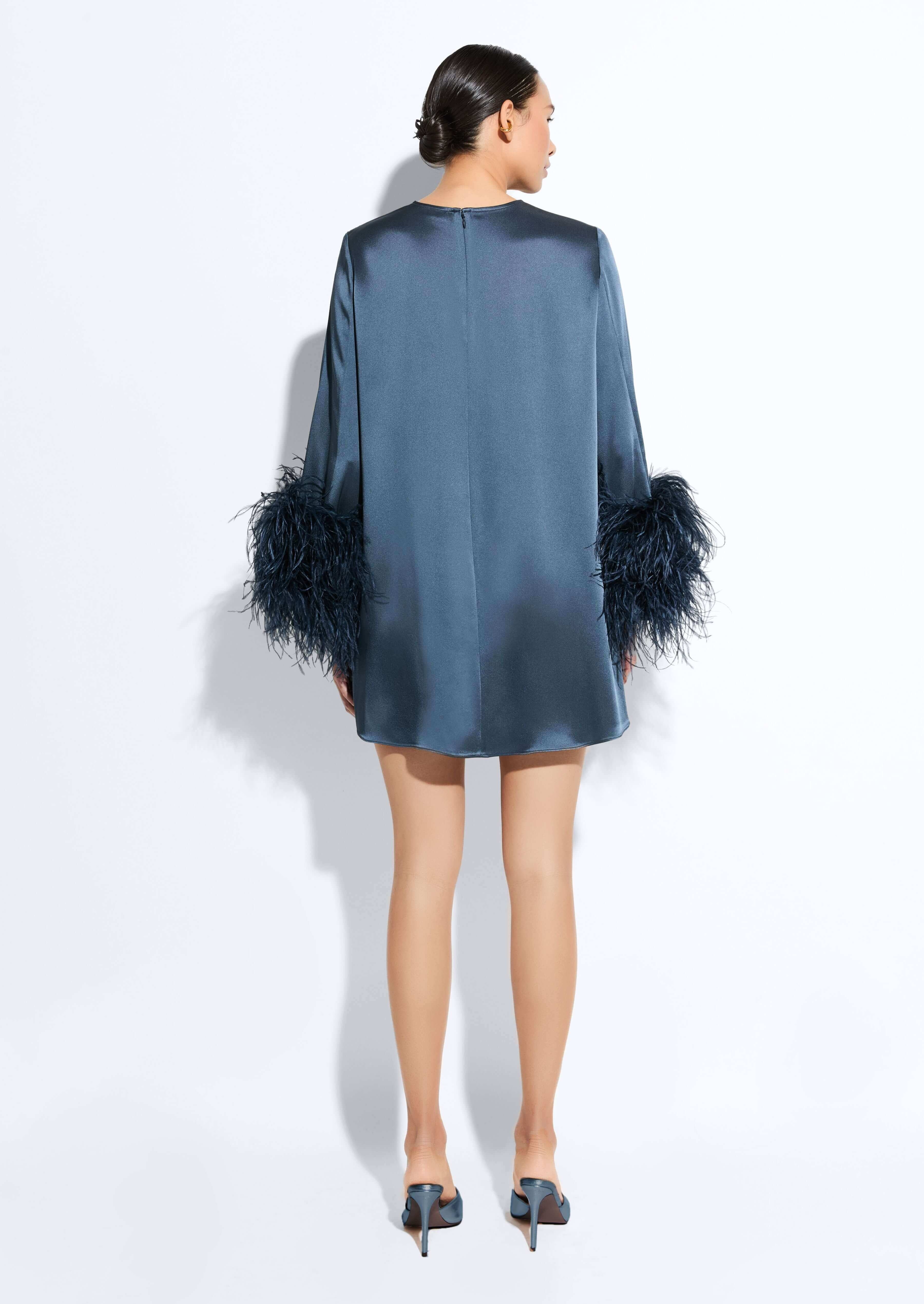 Satin Dress With Feathers - 3
