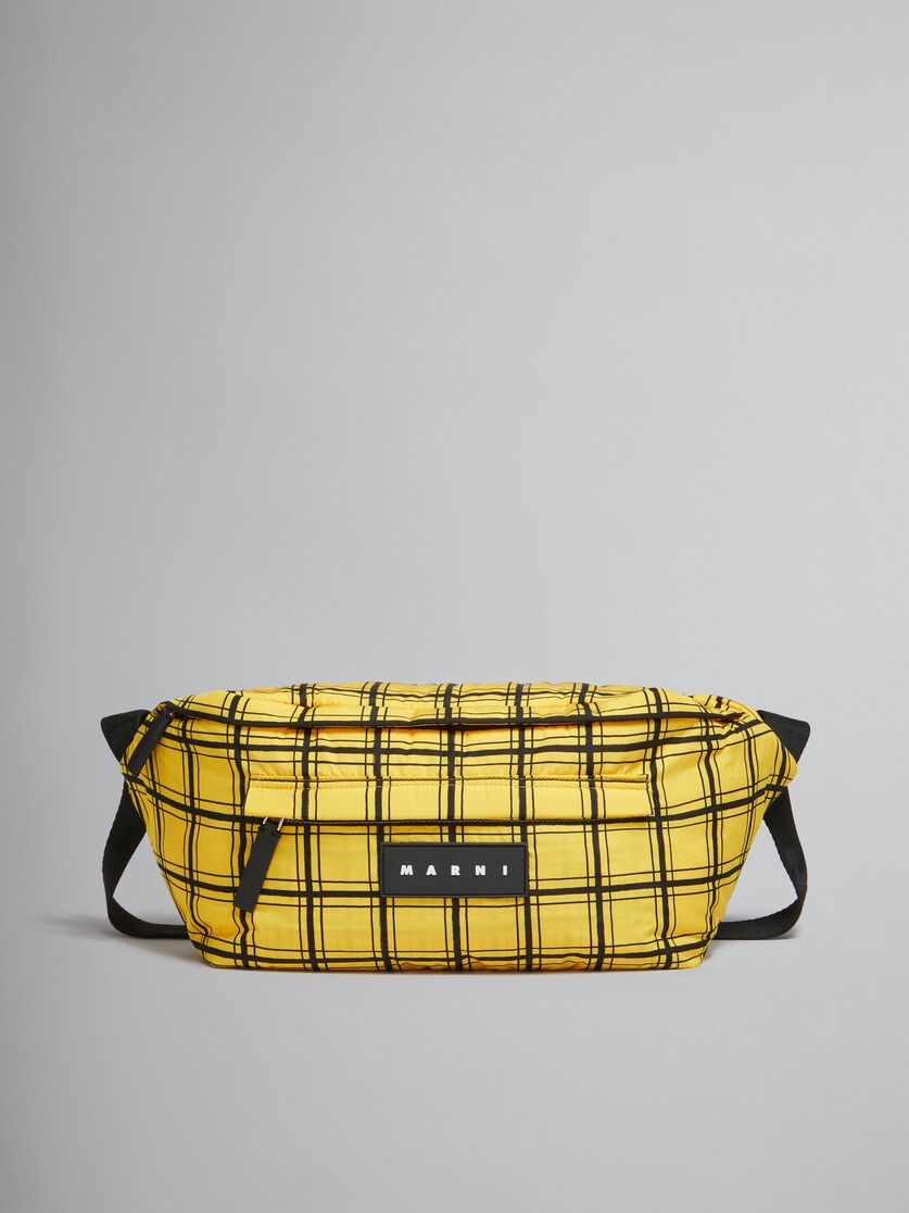 YELLOW CHECKED PUFF BELT BAG - 1