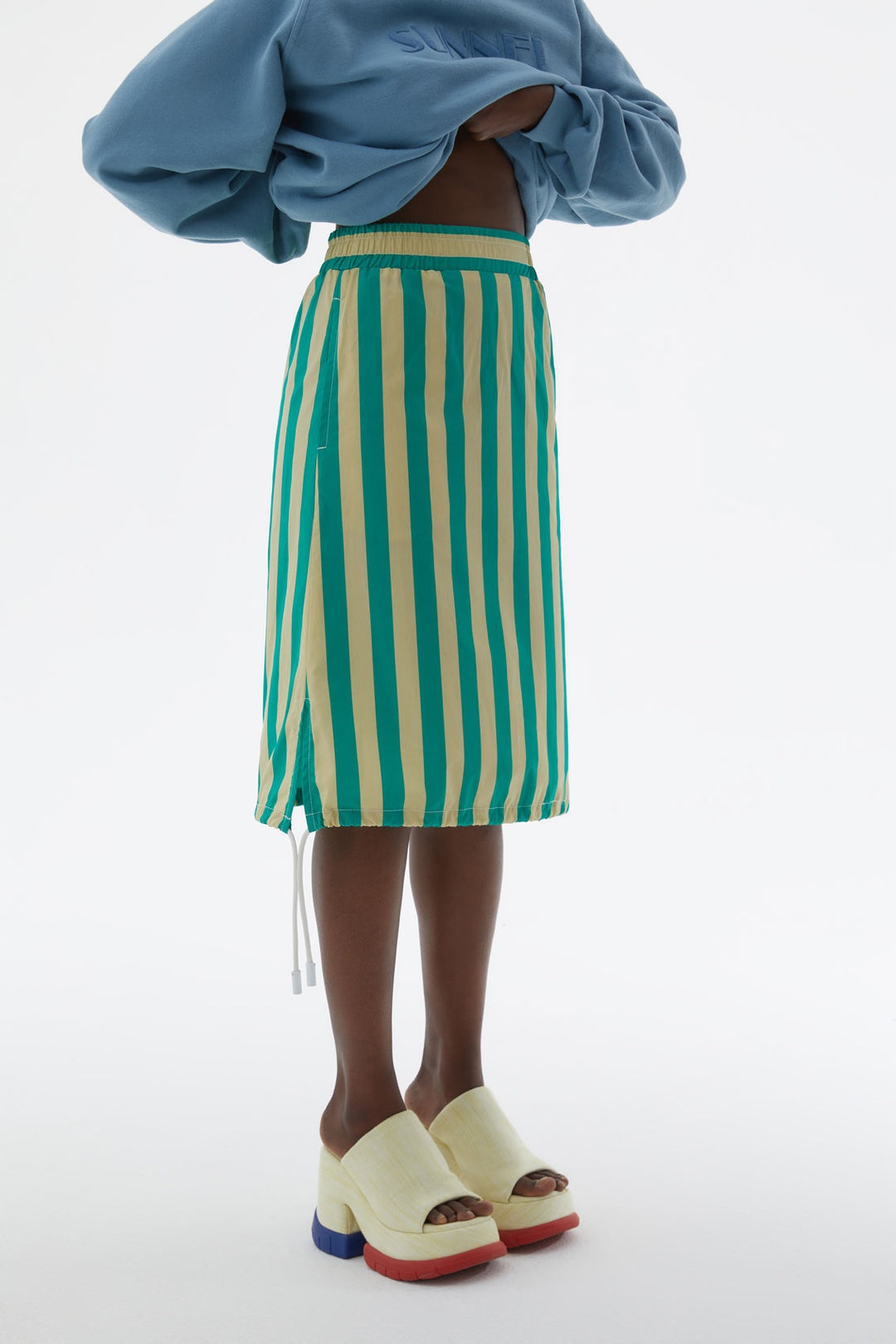 ELASTIC SKIRT WITH GREEN & YELLOW STRIPES - 1
