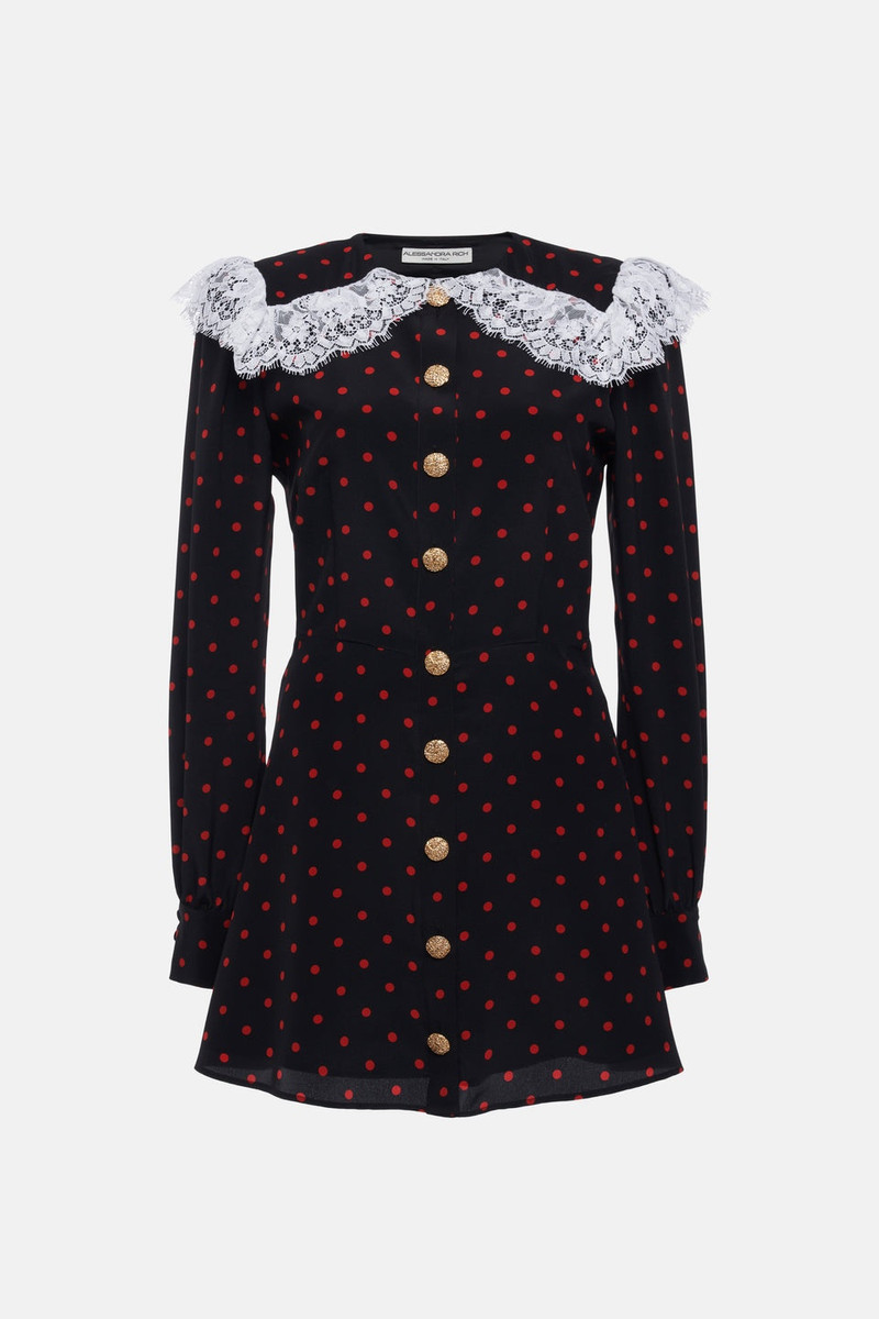 POLKA DOT PRINT SILK MINI DRESS WITH JWL BUTTONS 1