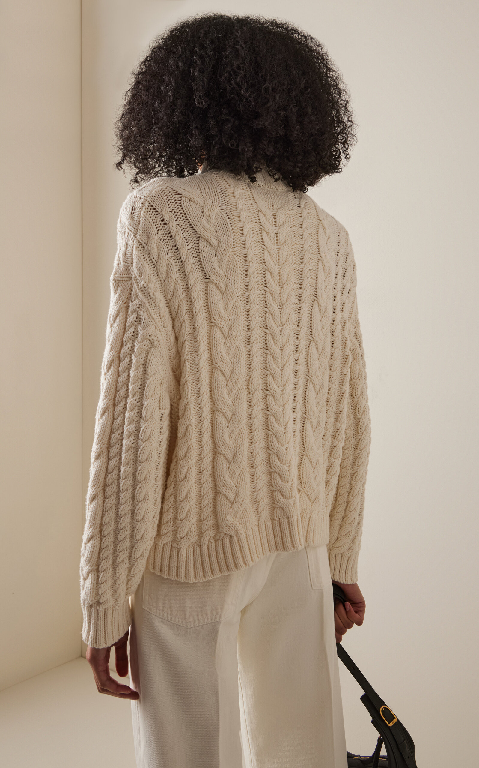 Cable-Knit Cotton Sweater ivory - 4