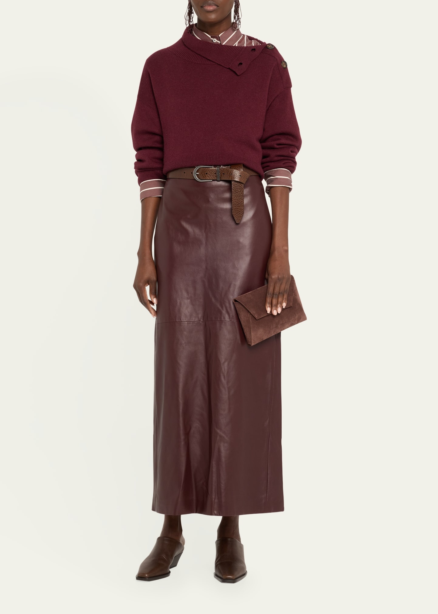 Turtleneck Button-Shoulder Cashmere Crop Sweater - 2