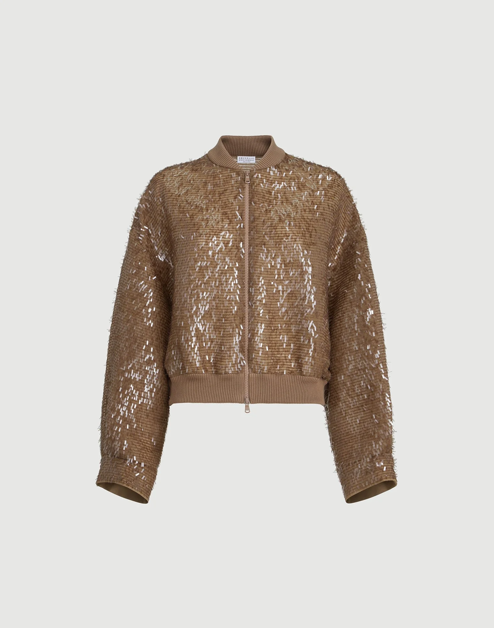 Dazzling cascade embroidery bomber jacket in crispy silk - 1