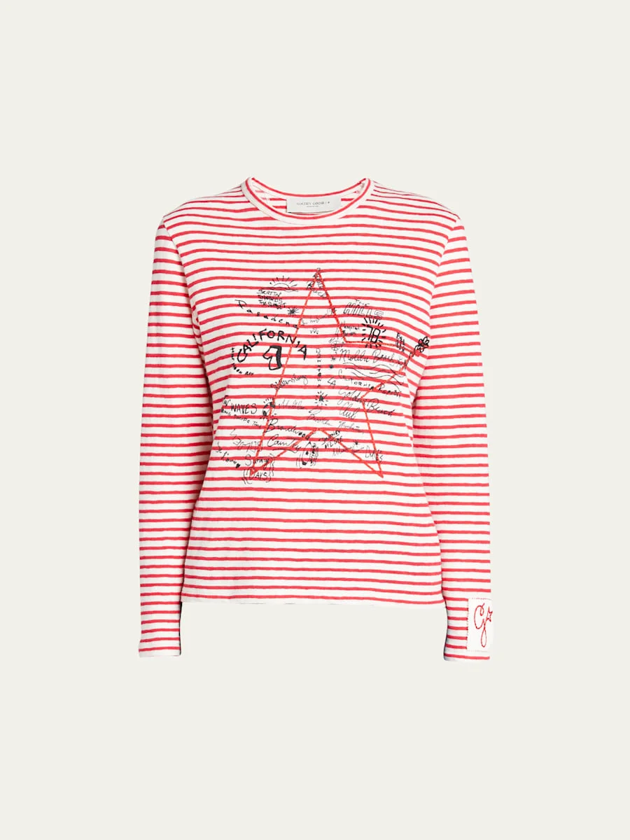 Striped Long-Sleeve T-Shirt w/ Embroidery - 1
