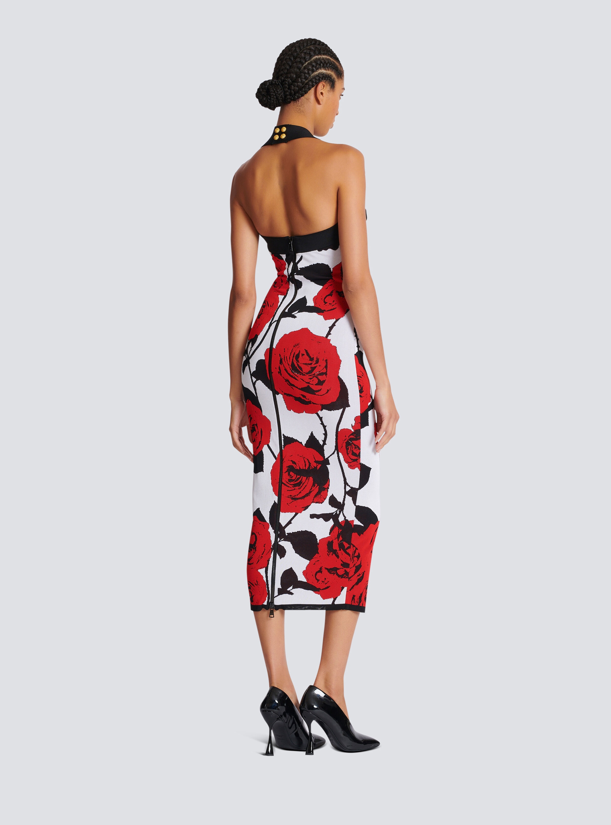 Halterneck dress in Red Roses jacquard knit - 4