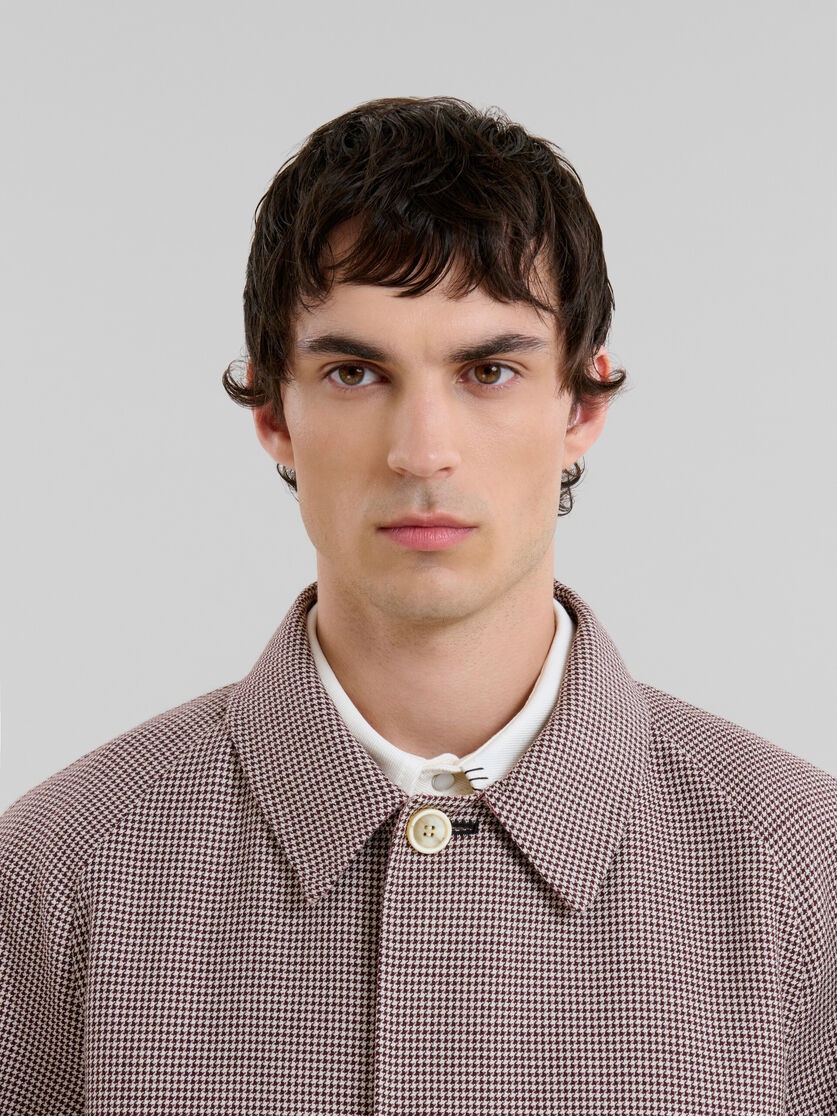 BURGUNDY CHECKED WOOL SINGLE-BREASTED COAT - 4