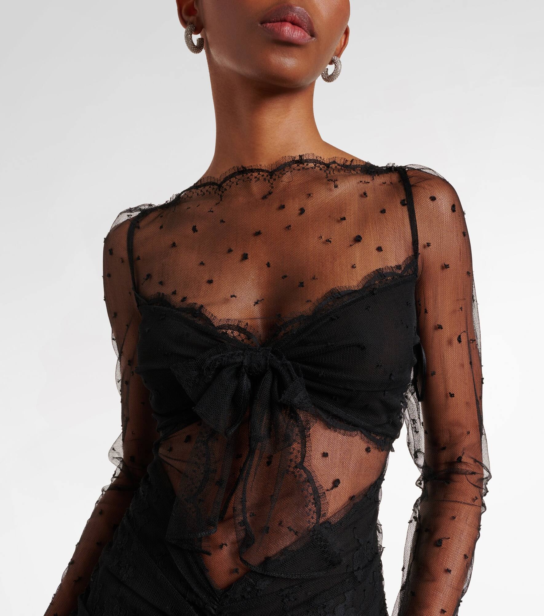 Sheer cotton-blend lace gown - 4
