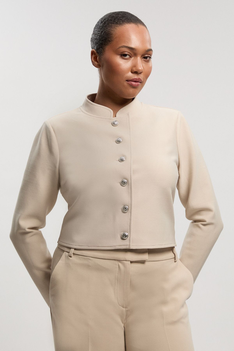 Plus Size Figure Form Bandage Cropped Button Up Knit Jacket 1