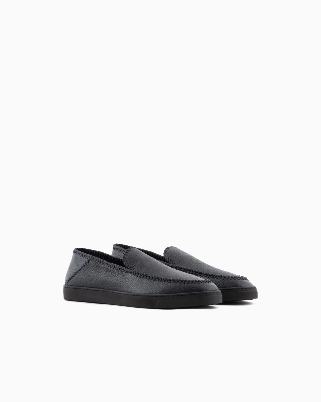 Giorgio Armani Navy blue DEERSKIN AND NAPPA-LEATHER LOAFERS  New US 11 Buy Giorgio Armani Blue Logo Loafers in Deerskin Leather For  main image 4