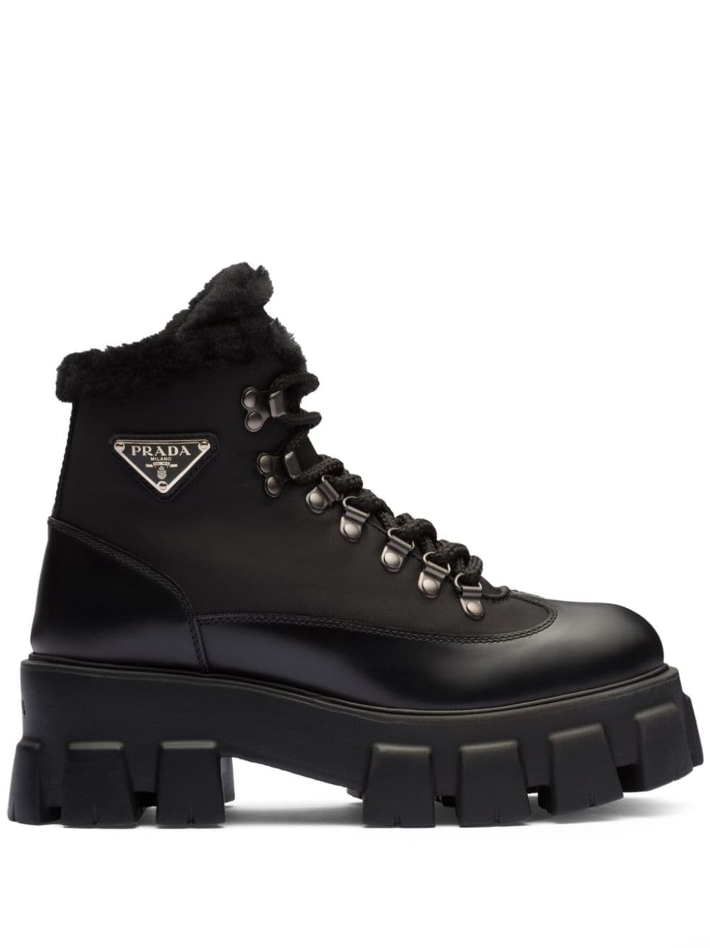 triangle-logo leather combat boots - 1