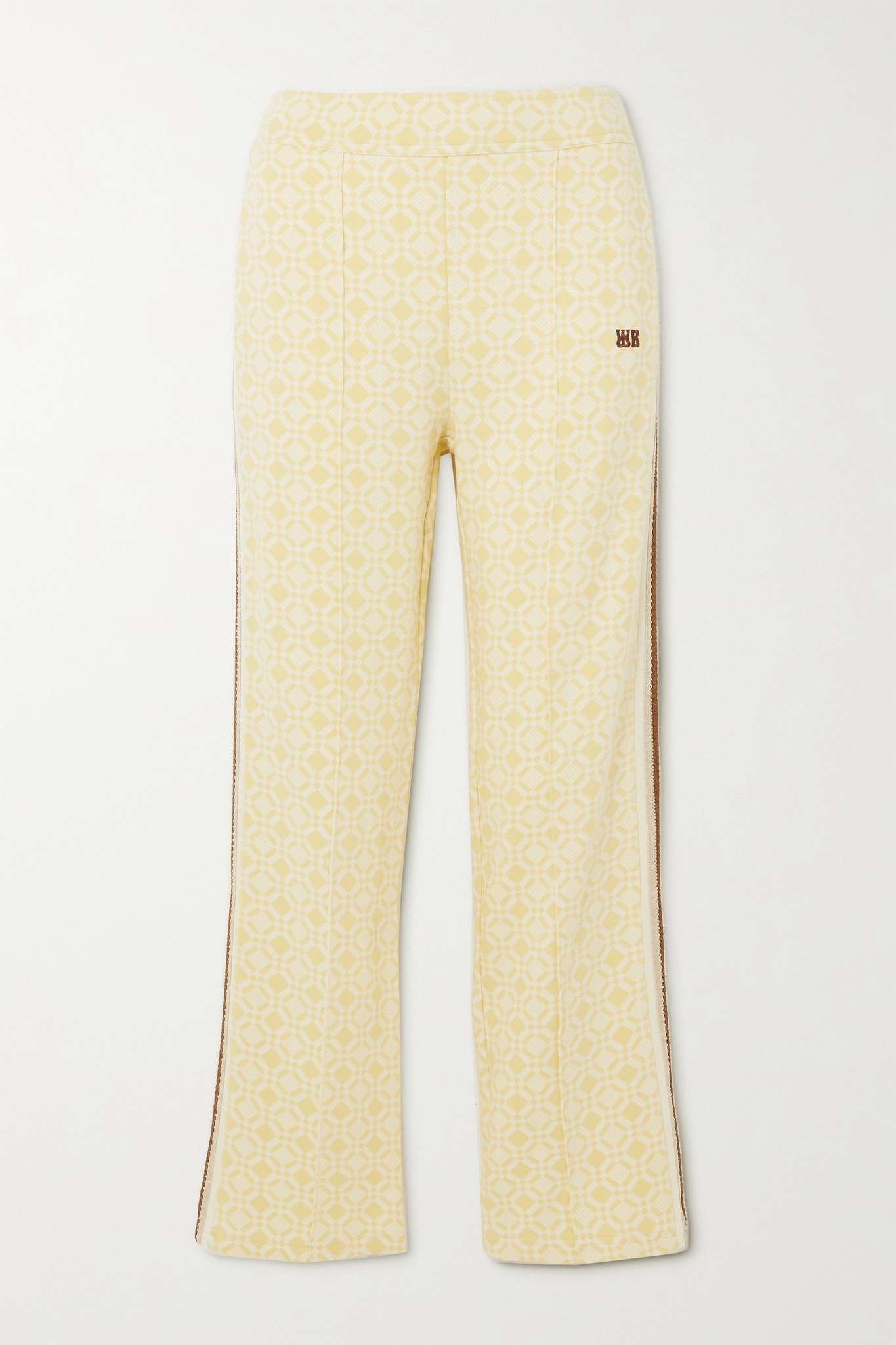 Shine cropped crochet-trimmed organic cotton-jacquard straight-leg pants - 1