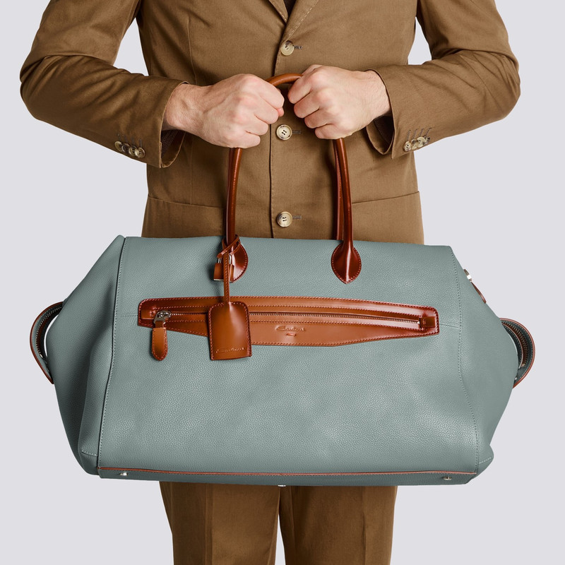 Santoni Light blue tumbled leather weekend bag outlook