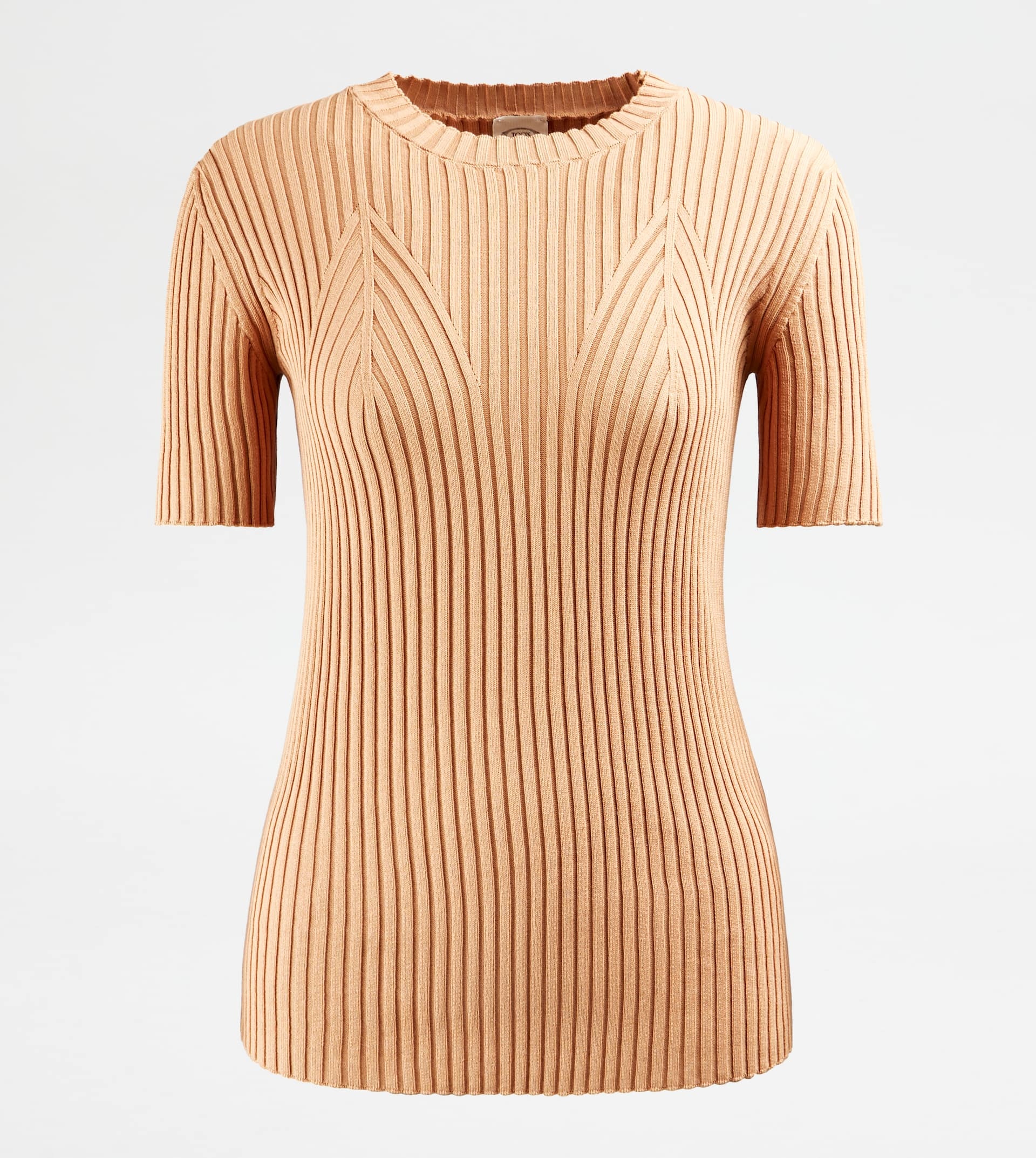 SHORT-SLEEVED SWEATER IN COTTON - BROWN - 1