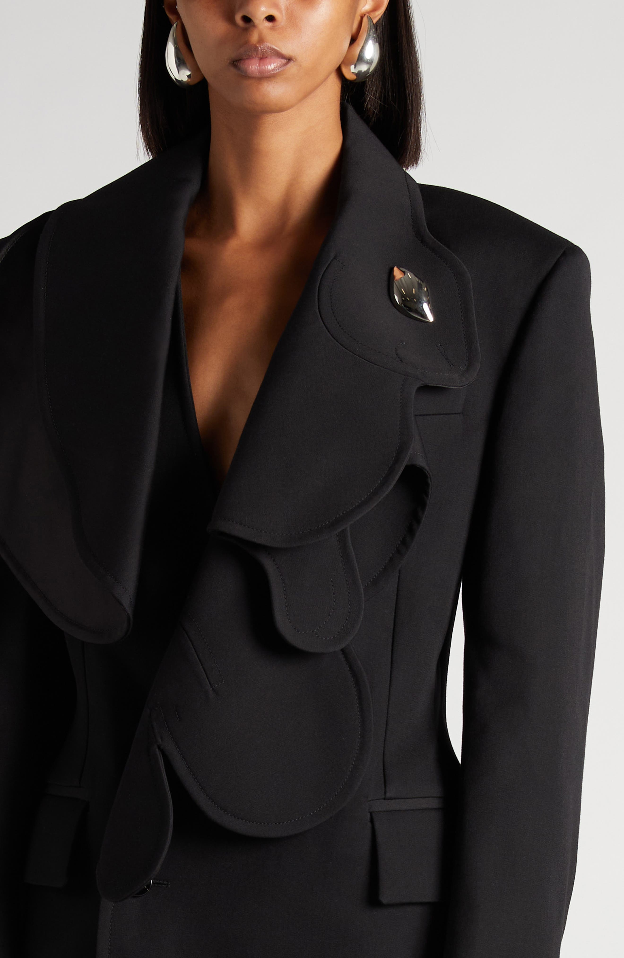 Bottega Veneta Rabbit Lapel Compact Wool Blazer in 1000 Black at Nordstrom - 5