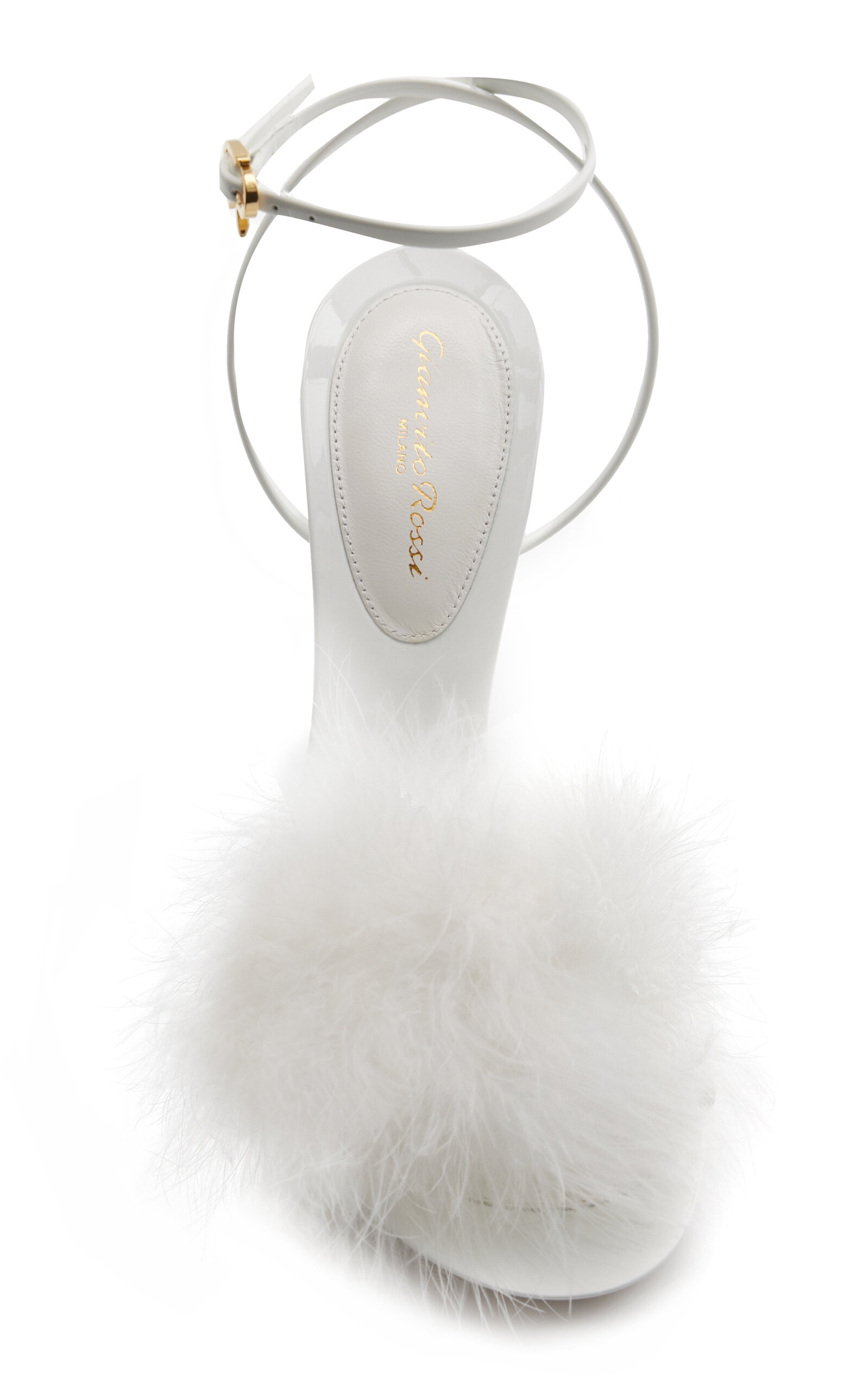 Spice Feather-Trimmed Patent Leather Sandals white - 4