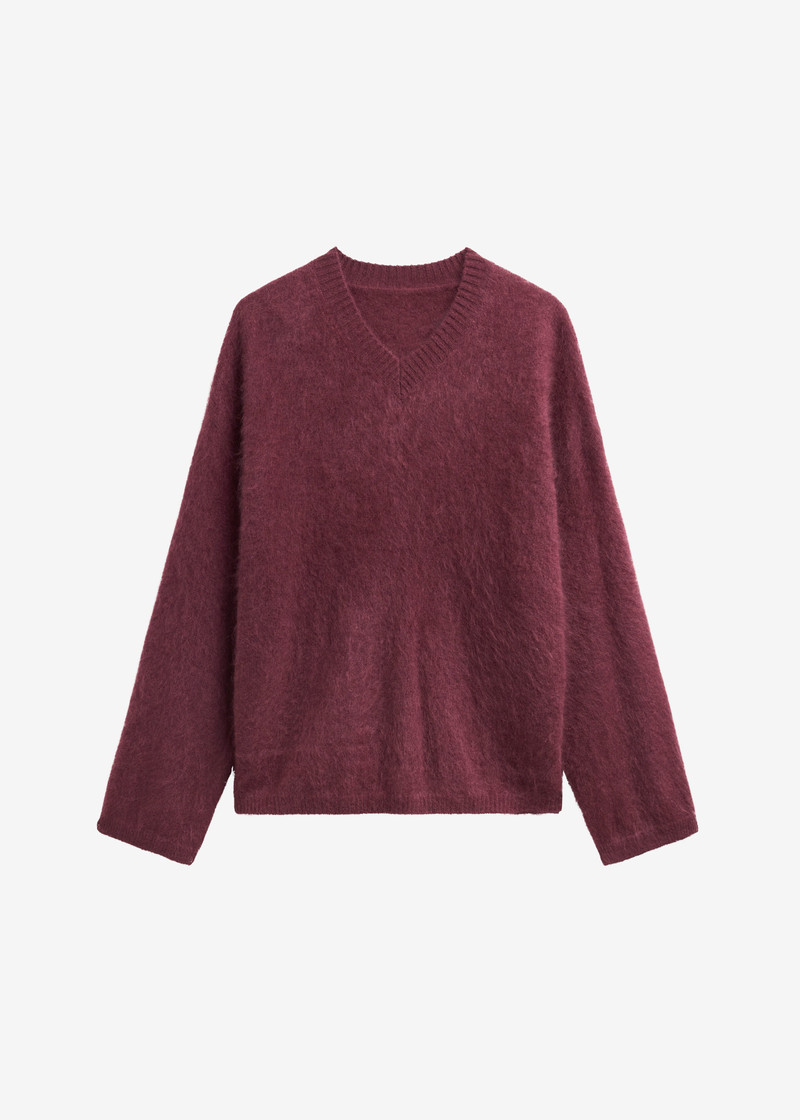 Vilhena Wool Fuzzy V-Neck Sweater - Burgundy 1