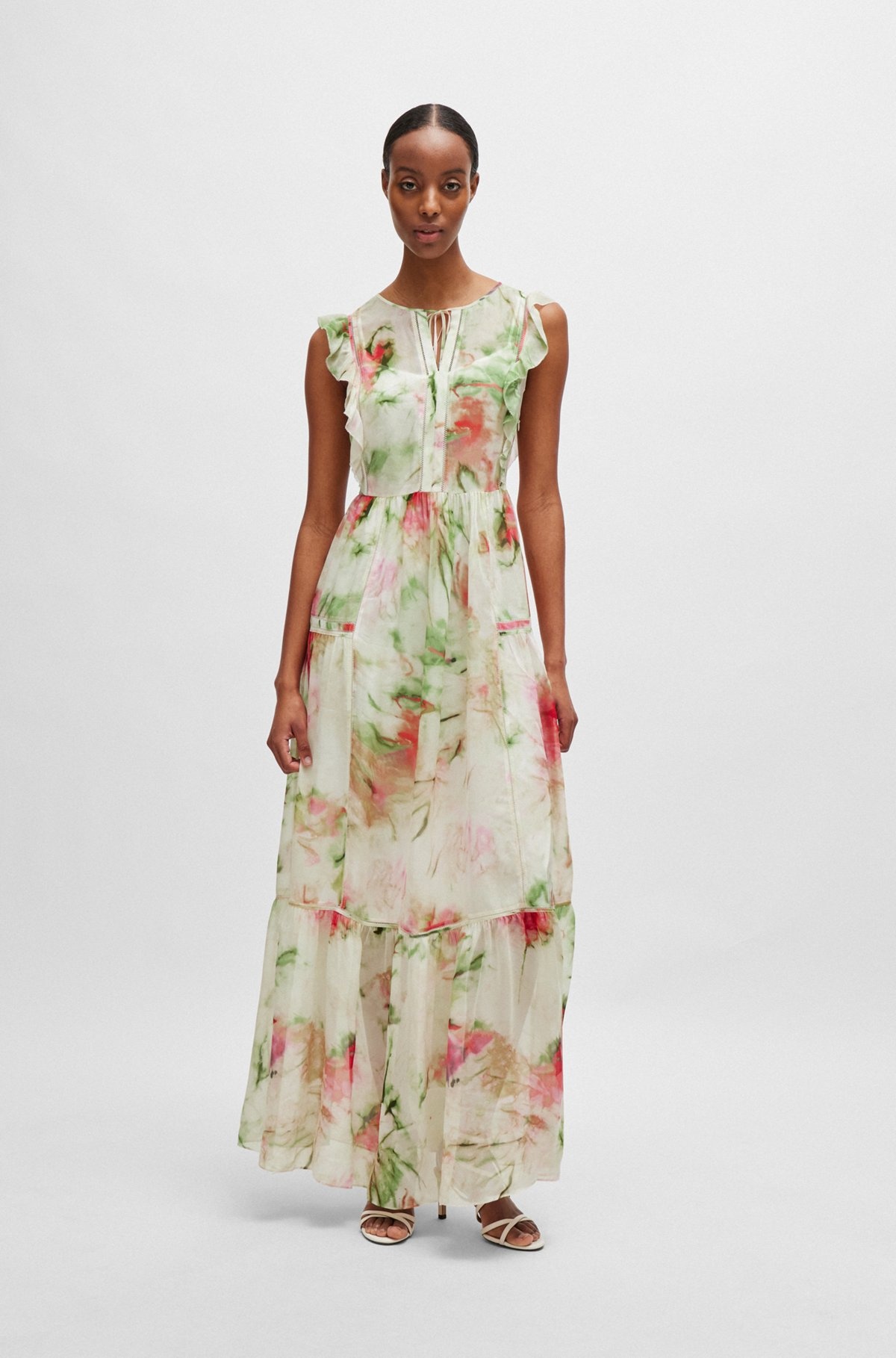 PRINTED DRESS IN CRINKLE CREPE WITH LACE DETAILS - 3