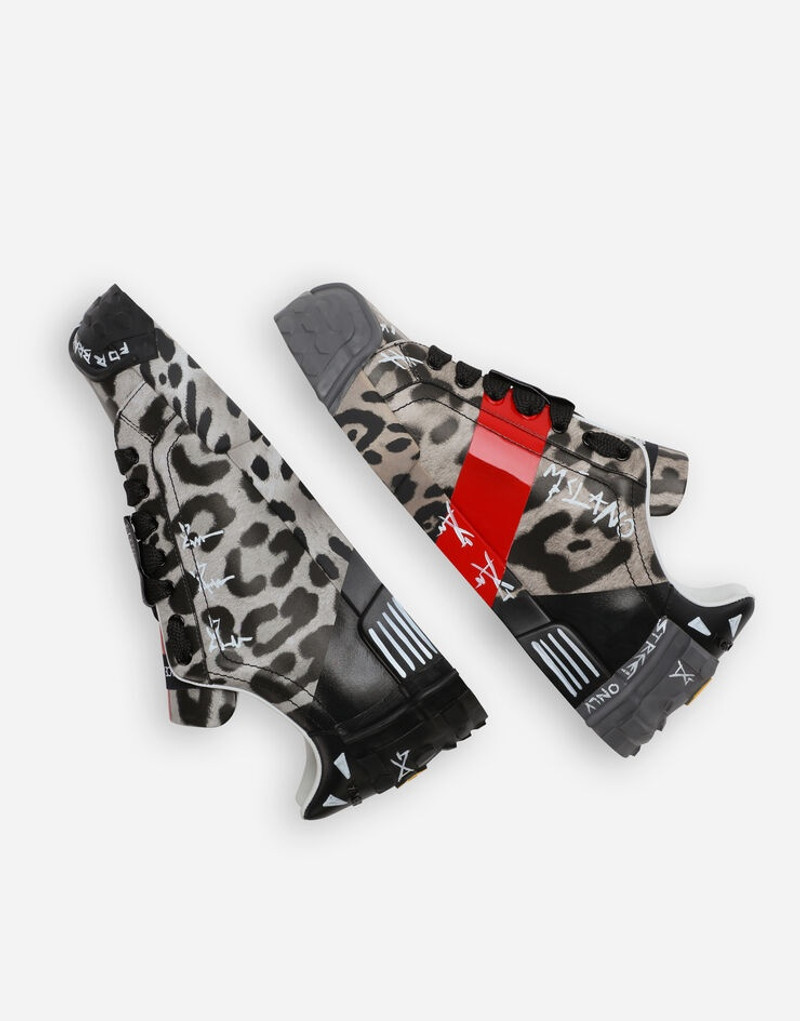 Printed calfskin Portofino sneakers with lettering 6