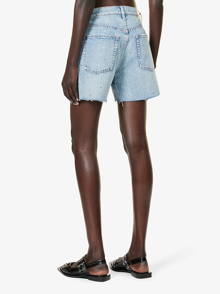 Solana rhinestone-embellished denim shorts - 4