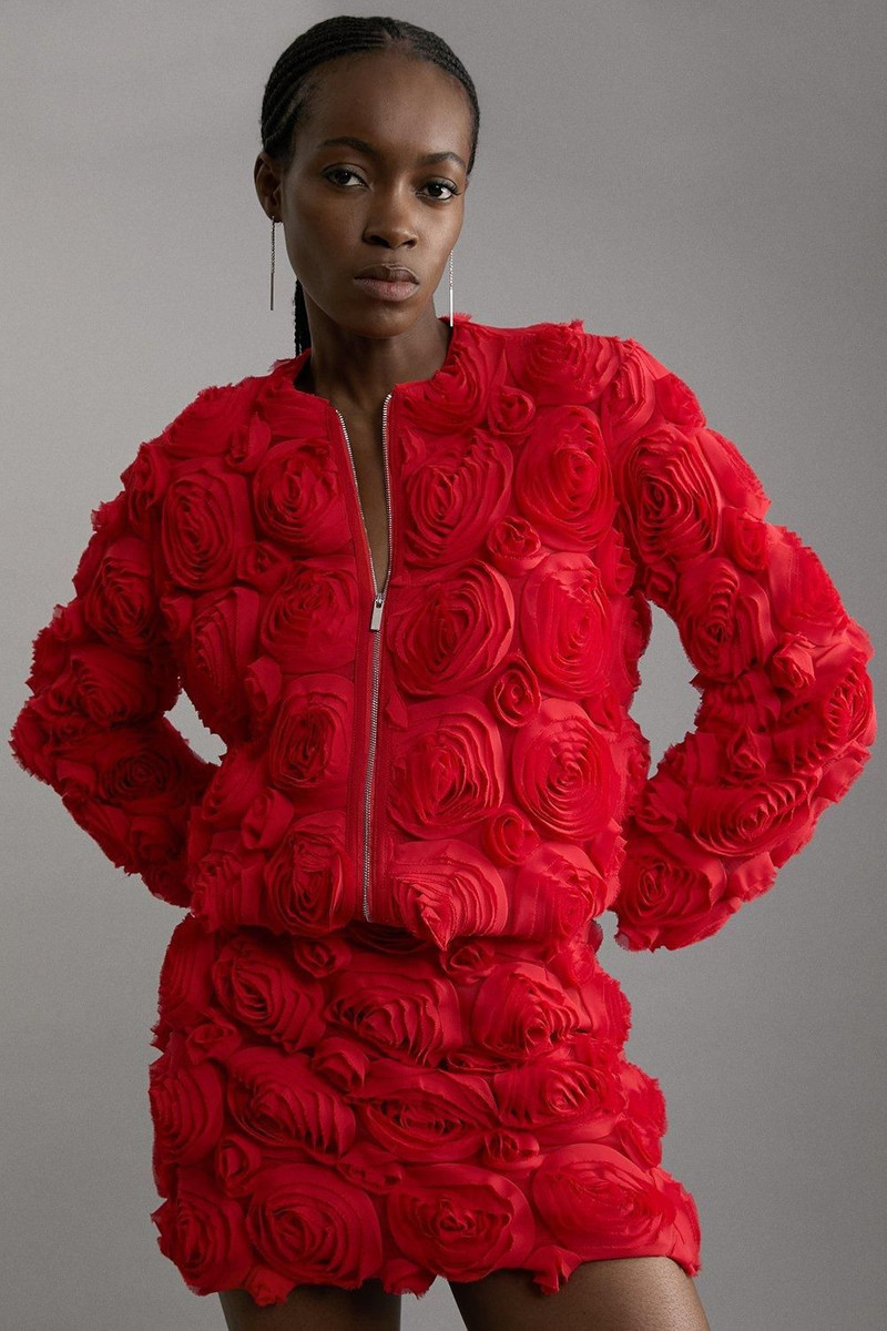 Crinkle Rosette Woven Bomber Jacket 3