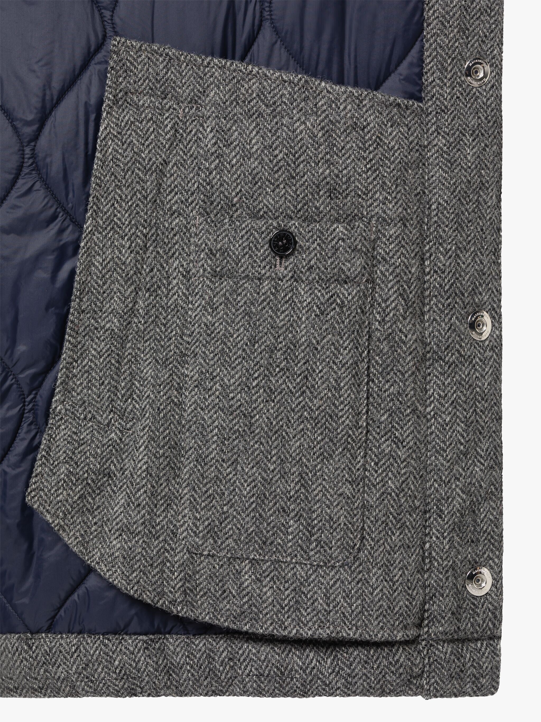 TEEMING GREY HERRINGBONE WOOL QUILTED COACH JACKET - 6