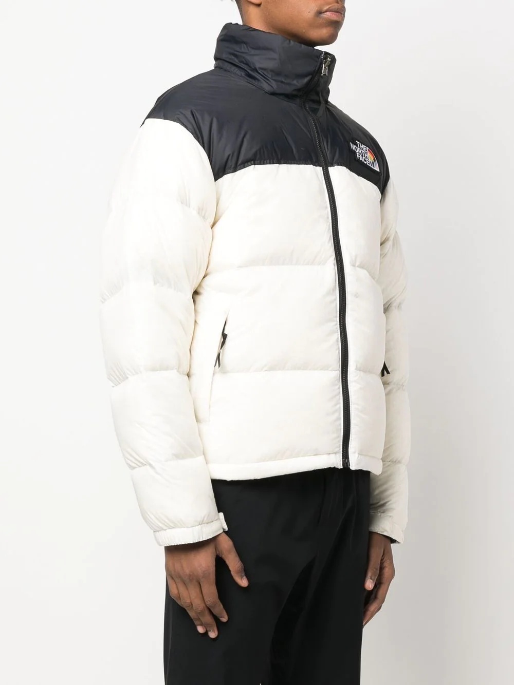 logo-patch two-tone padded jacket - 3