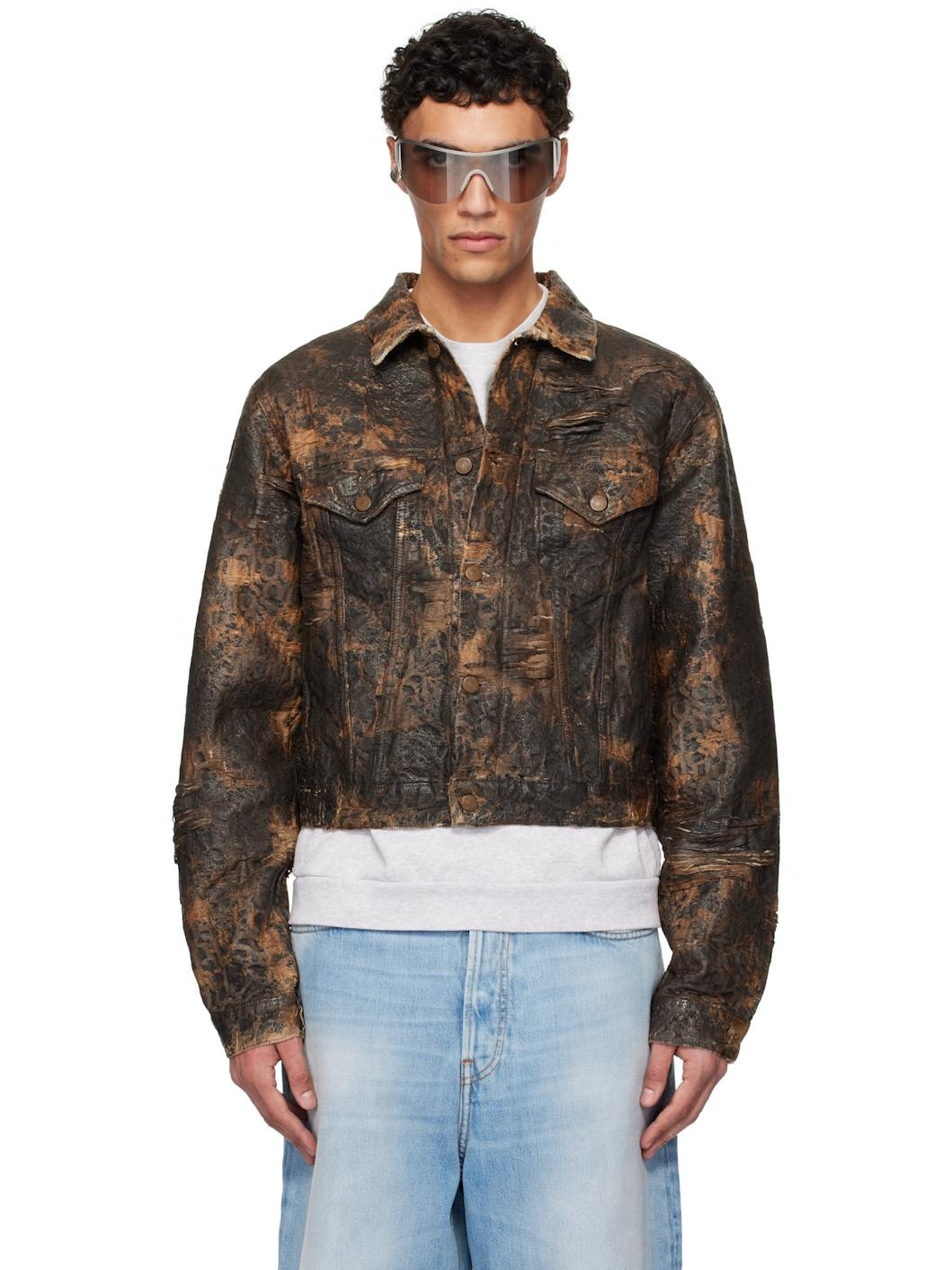 Brown Distressed Monogram Denim Jacket - 1