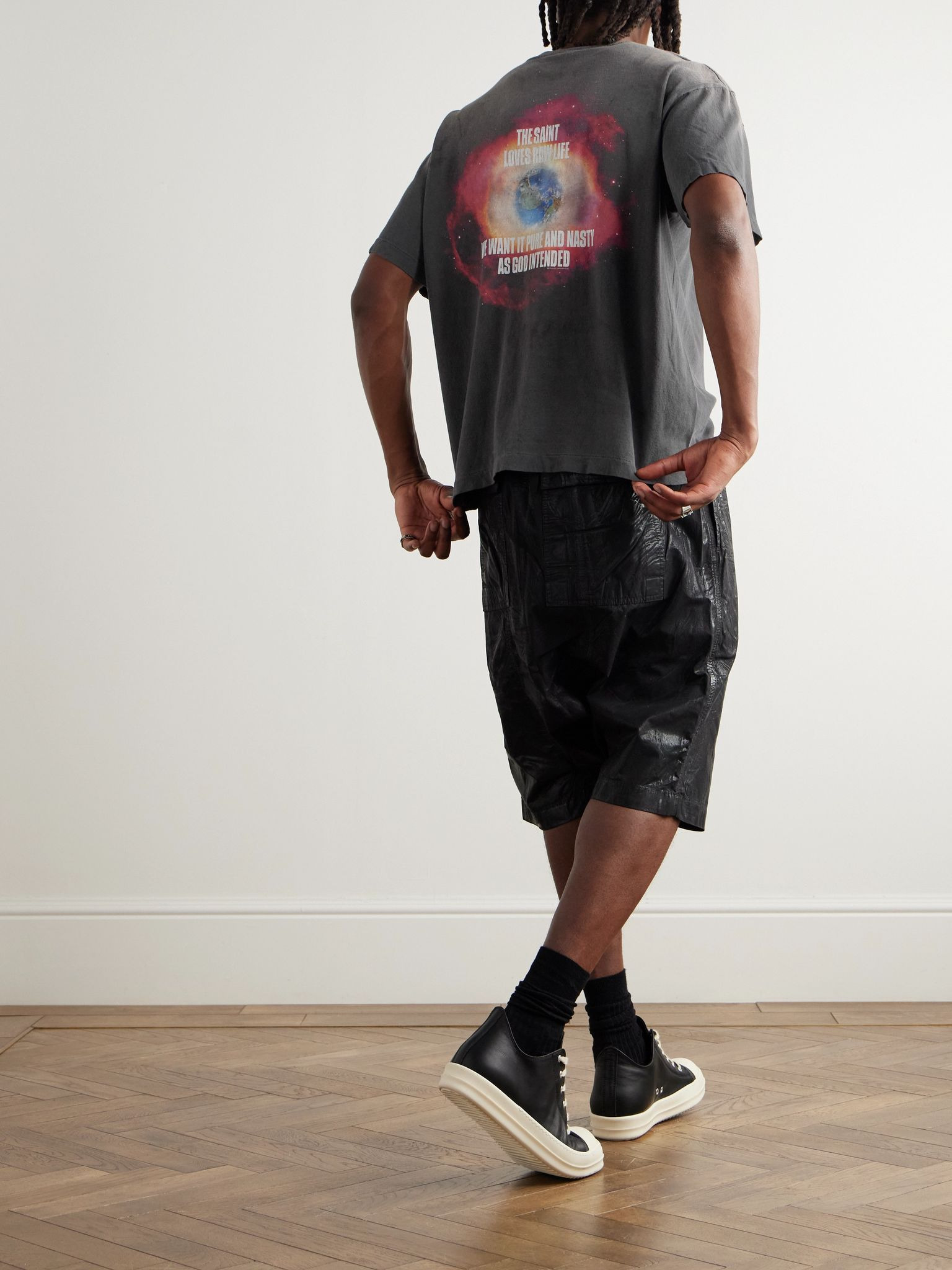 Obliterate Printed Distressed Cotton-Jersey T-Shirt Gray - 2
